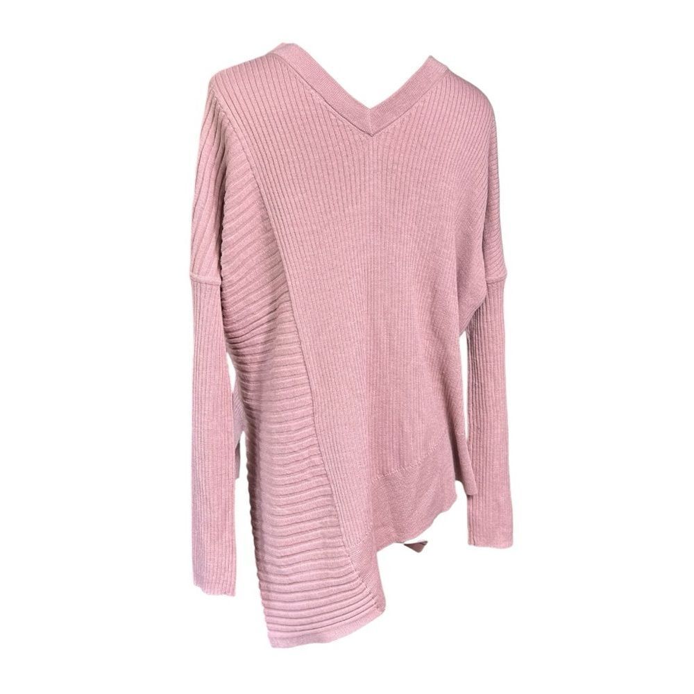 All Saints Keld Olivo Asymmetric V-Neck Ribbed Sweater Pink Size XS - Picture 11 of 12